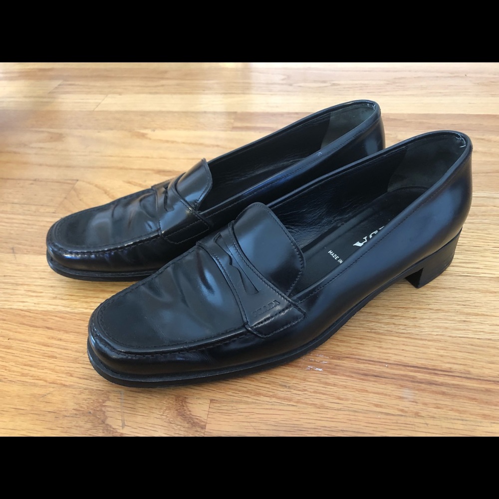 PRADA Black leather women’s loafers 39.5 / 9.5